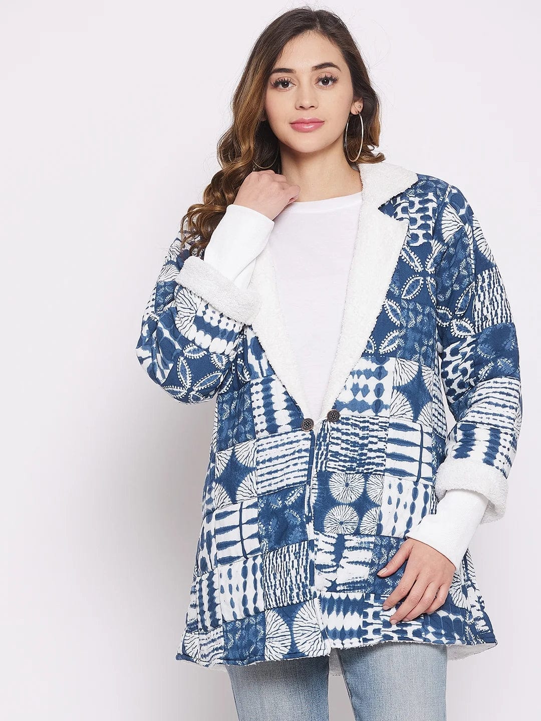 Blue Floral And Geometric Quilted Jacket Chenille Fabric Brocade Fabric Lace Fabric