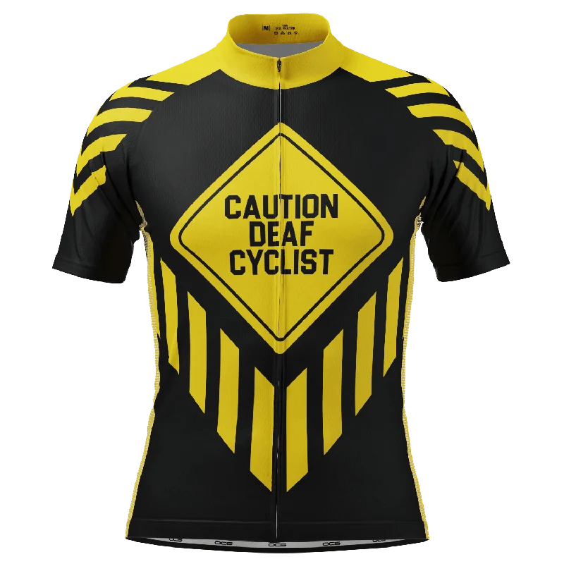 Men's Caution Deaf Cyclist Short Sleeve Cycling Jersey Animal Print Jersey Tee
