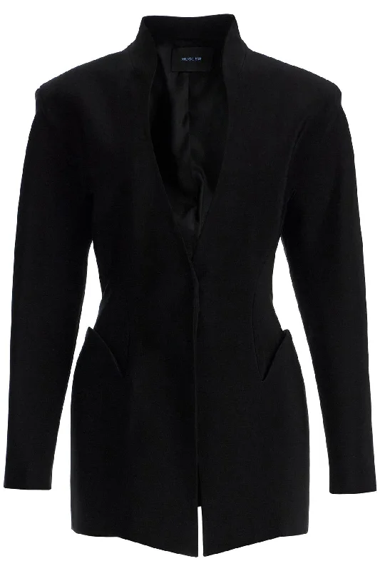 Mugler Women's Short  V-Neck Jacket With Contemporary Design Fitted Jacket Loose Jacket Oversized Jacket