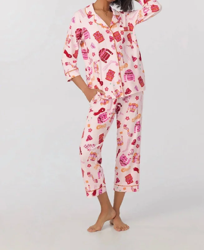 Crop Quarter Sleeve Pj Set In Sweater Weather Jersey Fabric Tulle Fabric Batik Fabric