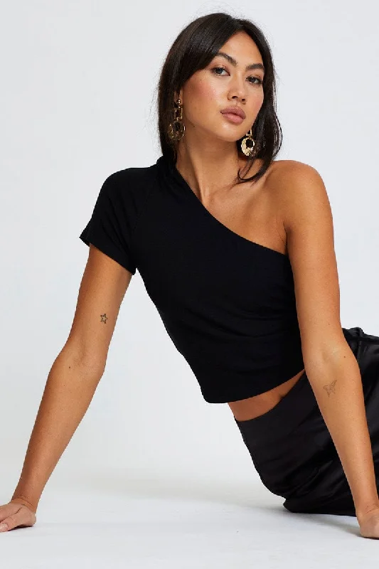 Black Crop Top One Shoulder Rayon Fabric Velvet Fabric Corduroy Fabric