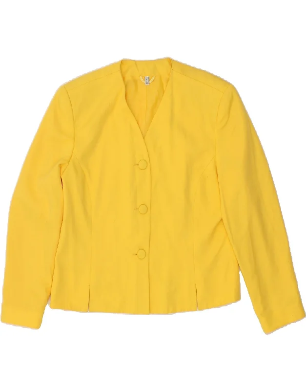 VINTAGE Womens 3 Button Blazer Jacket UK 14 Large Yellow Polyester Herringbone Jacket Houndstooth Jacket Plaid Jacket