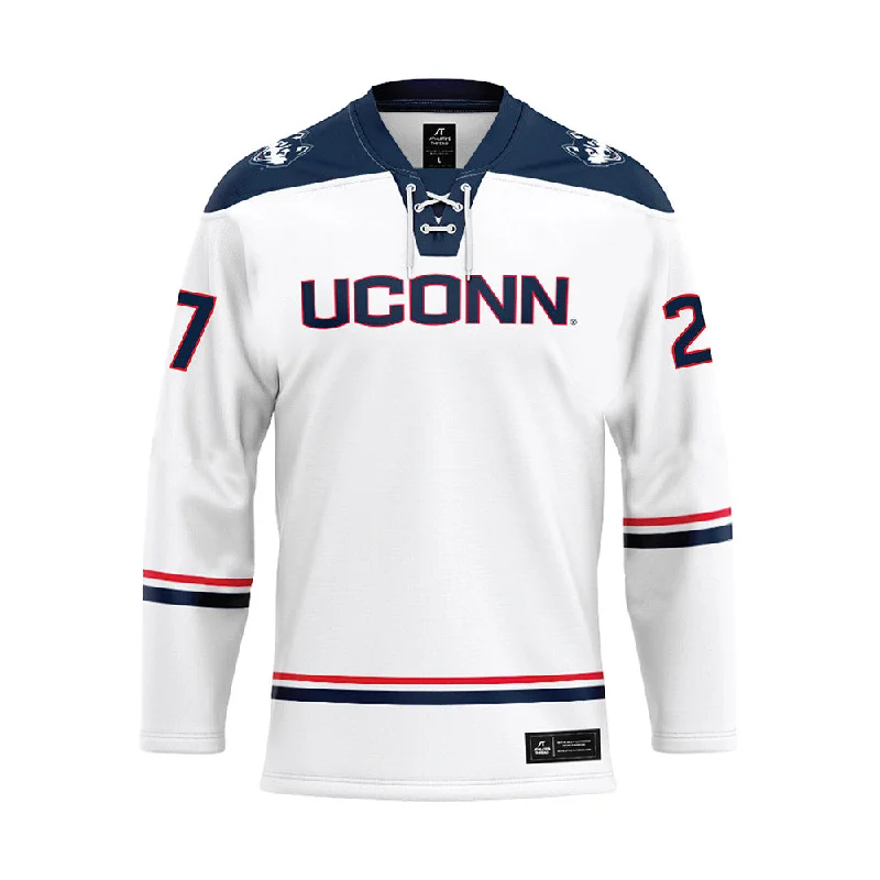 UConn - NCAA Women's Ice Hockey : Taylor Porthan - White Hockey Jersey Metallic Jersey Tee UConn - NCAA Women's Ice Hockey : Taylor Porthan - White Hockey Jersey Metallic Jersey Tee