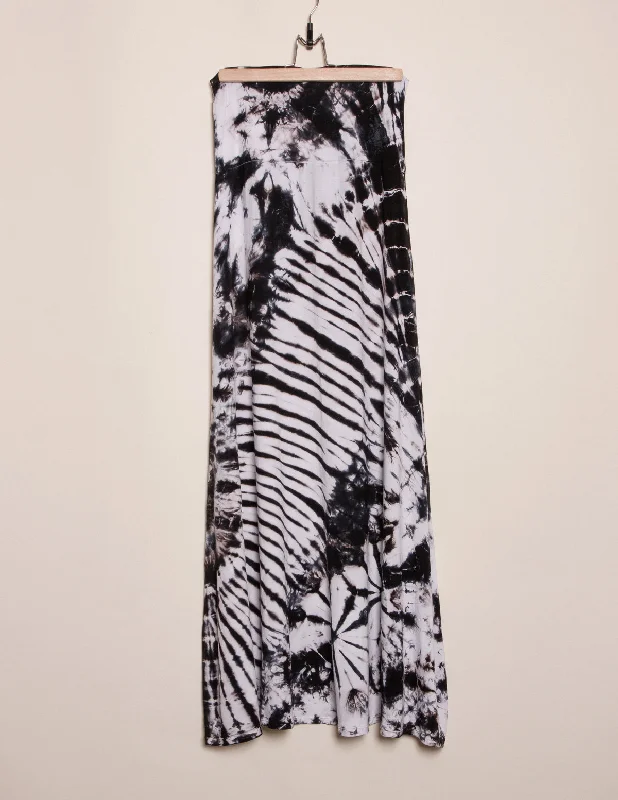 Tie-Dye Flowy Skirt - Black and White zip skirt side