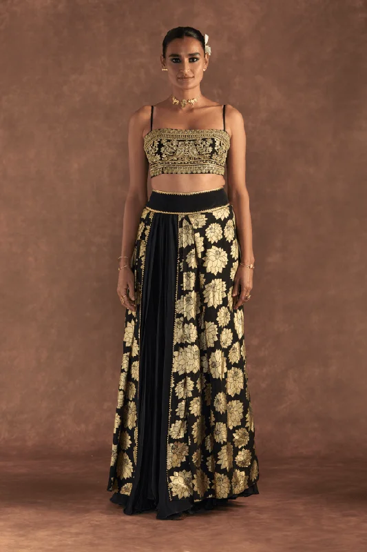 Black Berrybloom Layered Skirt Set denim skirt stylish