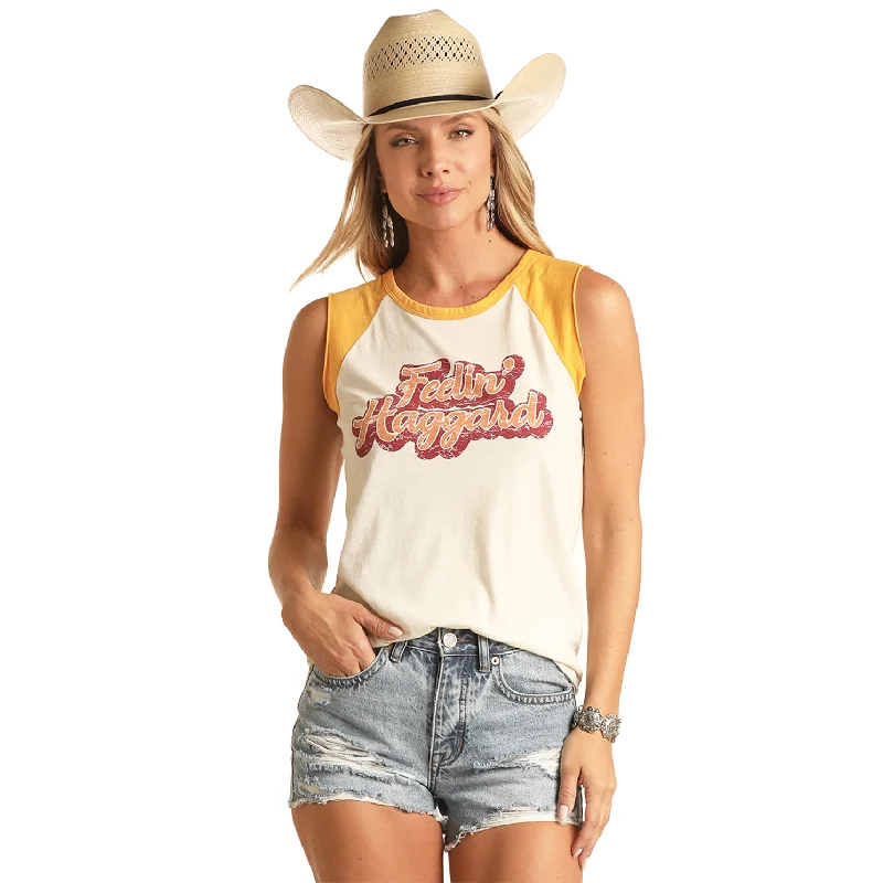 Rock & Roll® Ladies Feelin' Haggard Graphic Natural Tank Top RRWT20RZNM relaxed fit tank Rock & Roll® Ladies Feelin' Haggard Graphic Natural Tank Top RRWT20RZNM relaxed fit tank