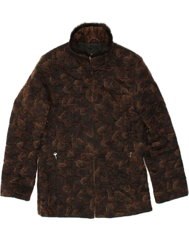 GERRY WEBER Womens Abstract Pattern Windbreaker Jacket UK 10 Small Brown Cotton Jacket Linen Jacket Terry Jacket