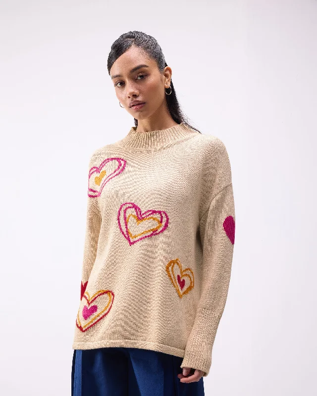Cosy Turtle Neck Sweater - Oatmeal Fitted Loose Oversized