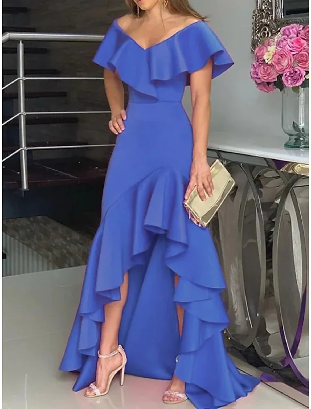 A-Line Wedding Guest Dresses Elegant Dress Wedding Party Semi Formal Asymmetrical Sleeveless V Neck Satin with Ruffles Slit Tunics Review highly A-Line Wedding Guest Dresses Elegant Dress Wedding Party Semi Formal Asymmetrical Sleeveless V Neck Satin with Ruffles Slit Tunics Review highly