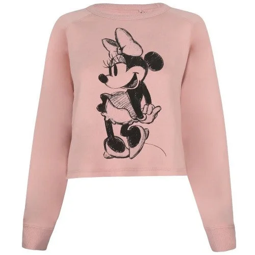 Disney Womens/Ladies Minnie Mouse Sketch Crop Sweatshirt Oversized Hoodie Comfort Casual