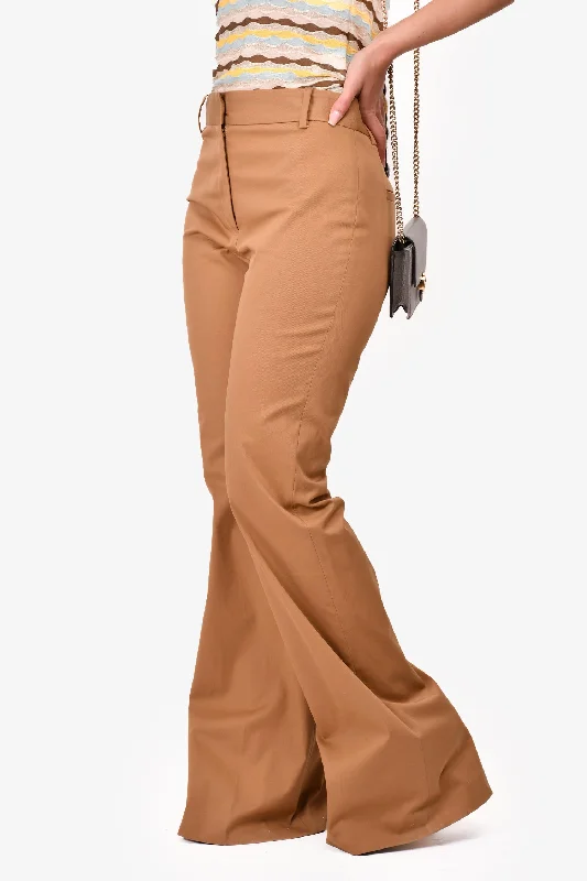 Nili Lotan Tan Flare Leg Trousers Size 6 Trousers Handmade Artisanal