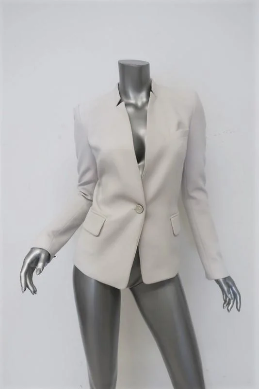 Barbara Bui Blazer White Crepe Size 36/Extra Small Collarless One-Button Jacket One-Shoulder Jacket Off-the-Shoulder Jacket Asymmetrical Jacket