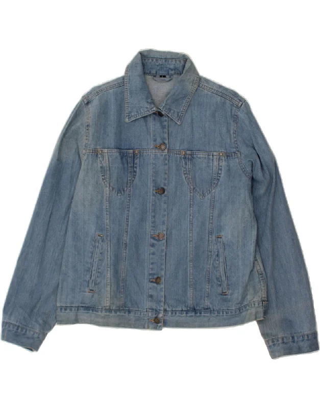VINTAGE Womens Denim Jacket IT 44/46 Large Blue Cotton Bomber Jacket Anorak Windbreaker