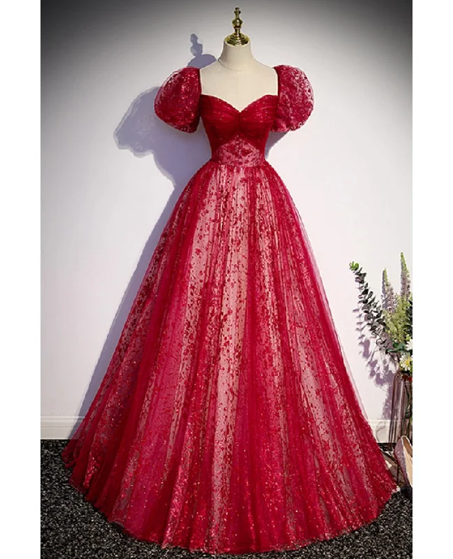 Unique and beautiful wine red sequin square neckline short sleeved ball dress wine red A-shaped/princess fluffy backless tie bow and floor length evening dress Tunics Sophisticated sleek Unique and beautiful wine red sequin square neckline short sleeved ball dress wine red A-shaped/princess fluffy backless tie bow and floor length evening dress Tunics Sophisticated sleek