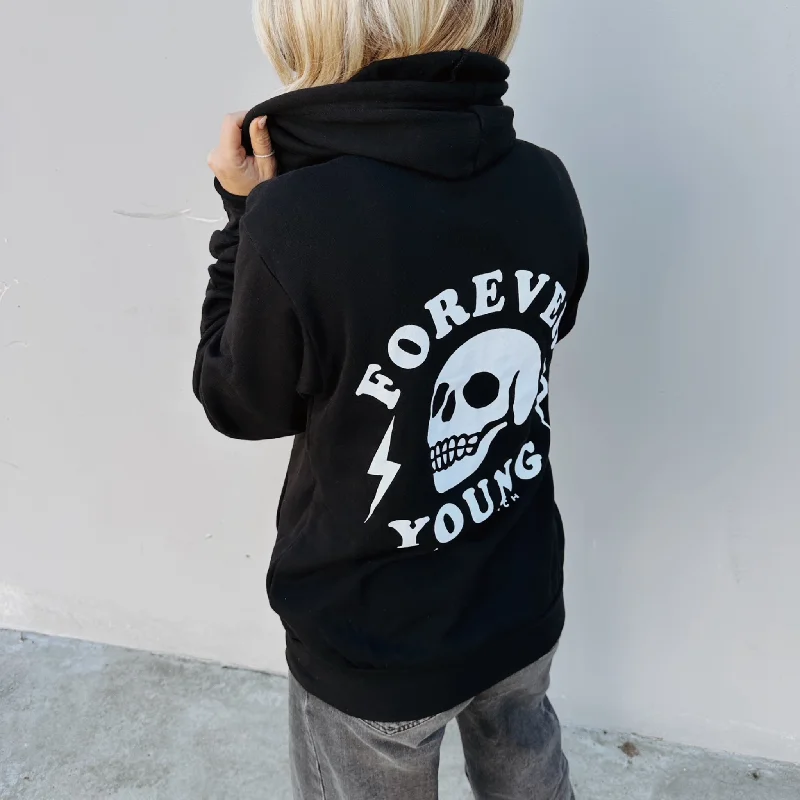 Forever Young Hooded Zip Sweatshirt Hoodie with Hem Ribbing Snug Secure