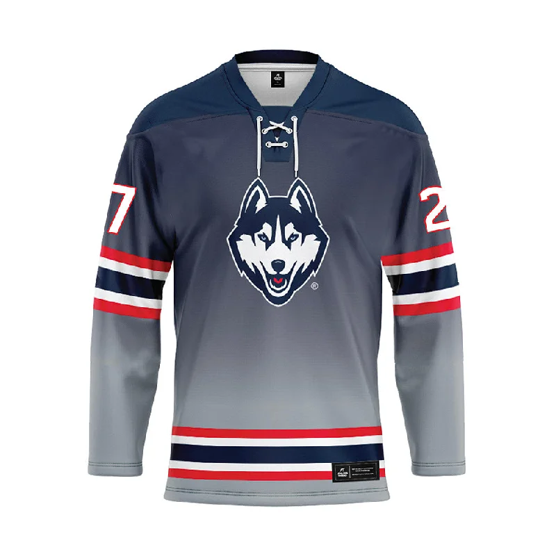 UConn - NCAA Women's Ice Hockey : Taylor Porthan - Grey Hockey Jersey Sophisticated Jersey Tee UConn - NCAA Women's Ice Hockey : Taylor Porthan - Grey Hockey Jersey Sophisticated Jersey Tee
