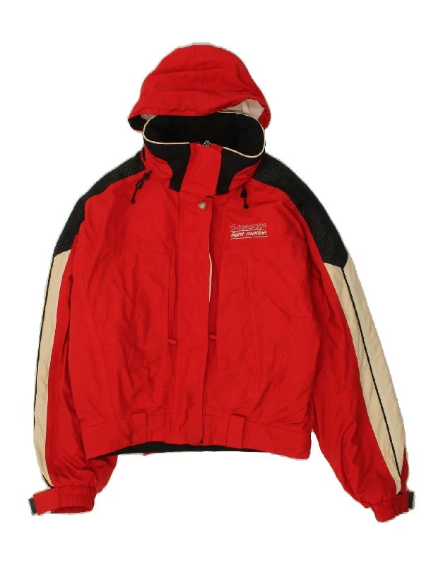 VINTAGE Womens Hooded Windbreaker Jacket UK 18 XL Red Colourblock Zippered Front Buttoned Front Snap Front