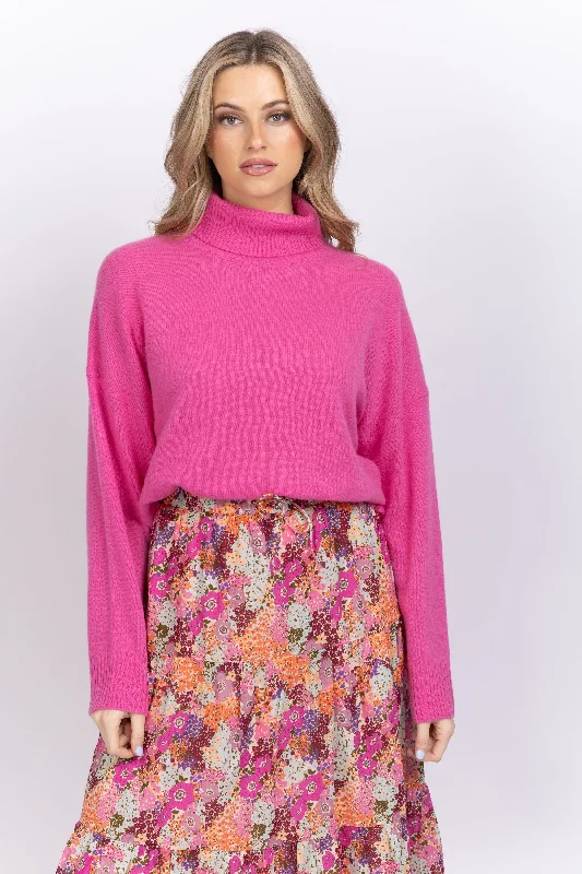 Never A Wallflower Relaxed Turtleneck Sweater in Lipstick Toggled Drawstring Belted
