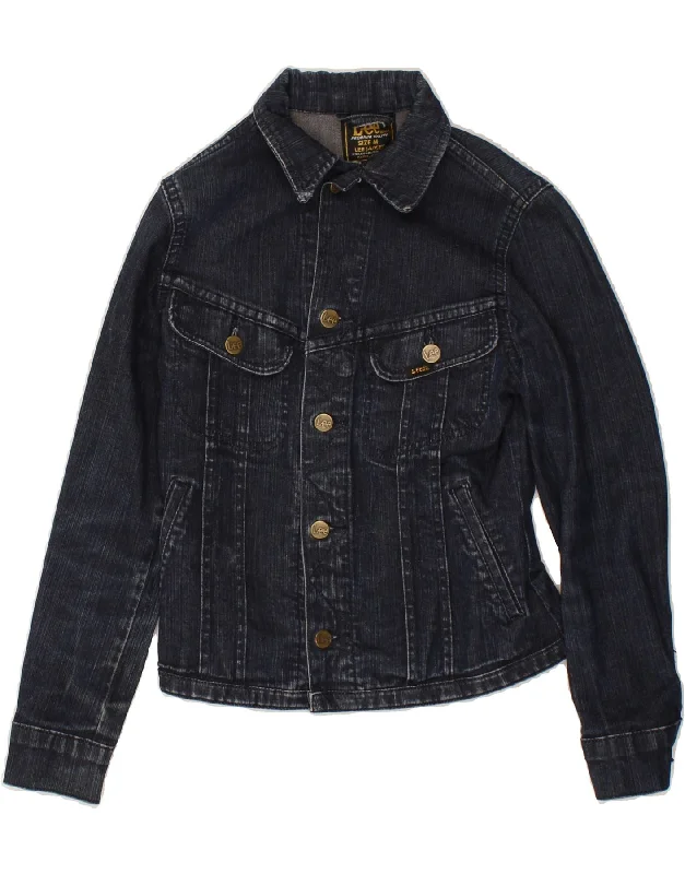 LEE Womens Crop Denim Jacket UK 12 Medium Navy Blue Cotton Bomber Jacket Anorak Windbreaker