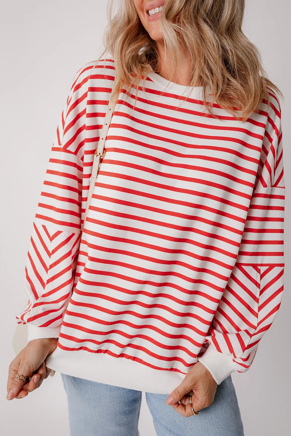Daria Striped Dropped Shoulder Long Sleeve Sweatshirt Hoodie with Zipper Placket Modern Functional