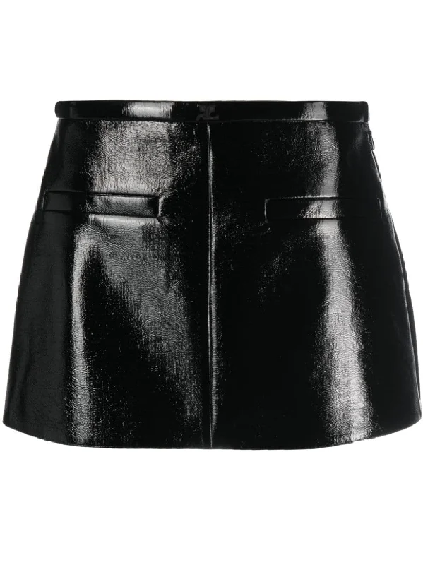 Courrges Mini Skirt Heritage A-Line Vinyl Black silk skirt lustrous