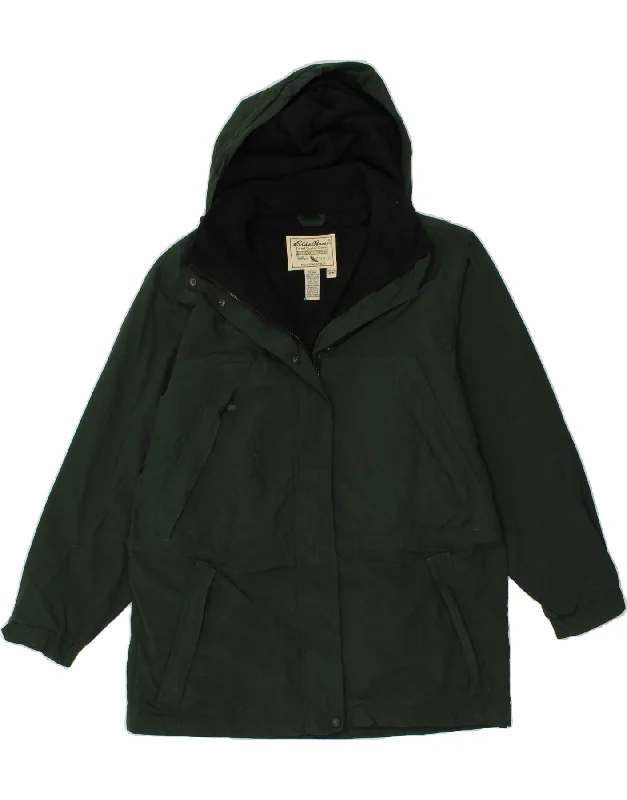 EDDIE BAUER Womens Hooded Windbreaker Jacket UK 14 Medium Green Polyester Notch Collar Jacket Peter Pan Collar Jacket Cowl Neck Jacket