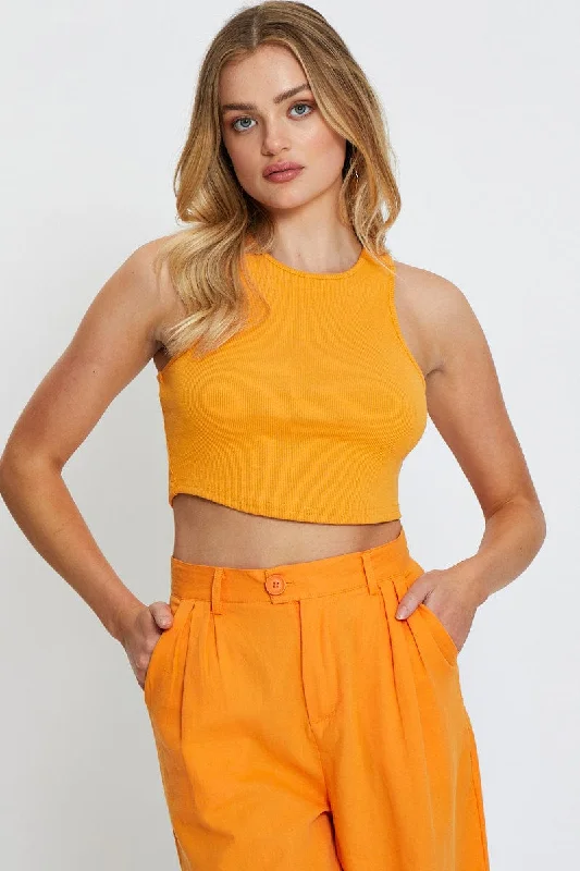 Orange Crop Top Spandex Blend Rayon Blend Denim Blend