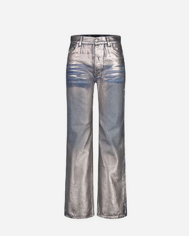 Silver Coated Dirt Denim Trousers Trousers Spring Floral