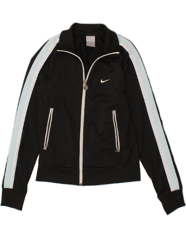 NIKE Womens Tracksuit Top Jacket UK 8/10 Small Black Colourblock Polyester Denim Jacket Leather Jacket Suede Jacket