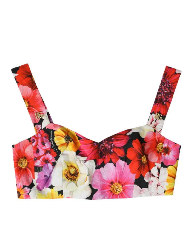 Dolce & Gabbana  Women's Floral Print Crop Top Collared Crop Top Boat Neck A-Line