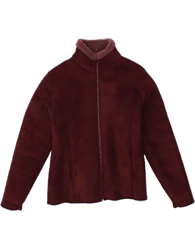 JACK MURPHY Womens Sherpa Jacket UK 14 Large Burgundy Polyester Boat Neck Shawl Collar Notched Collar