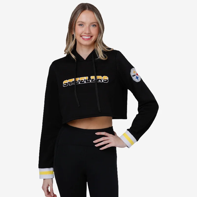 Pittsburgh Steelers Womens Cropped Chenille Hoodie Hoodie with Stripes Bold Sporty