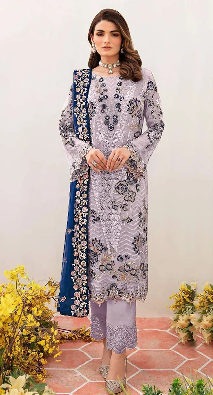 Women's Purple Faux Georgette Embroidered With Diamonds Work Kurta With Trouser & Dupatta - Jyoti Fashion Cropped Trousers Casual Linen