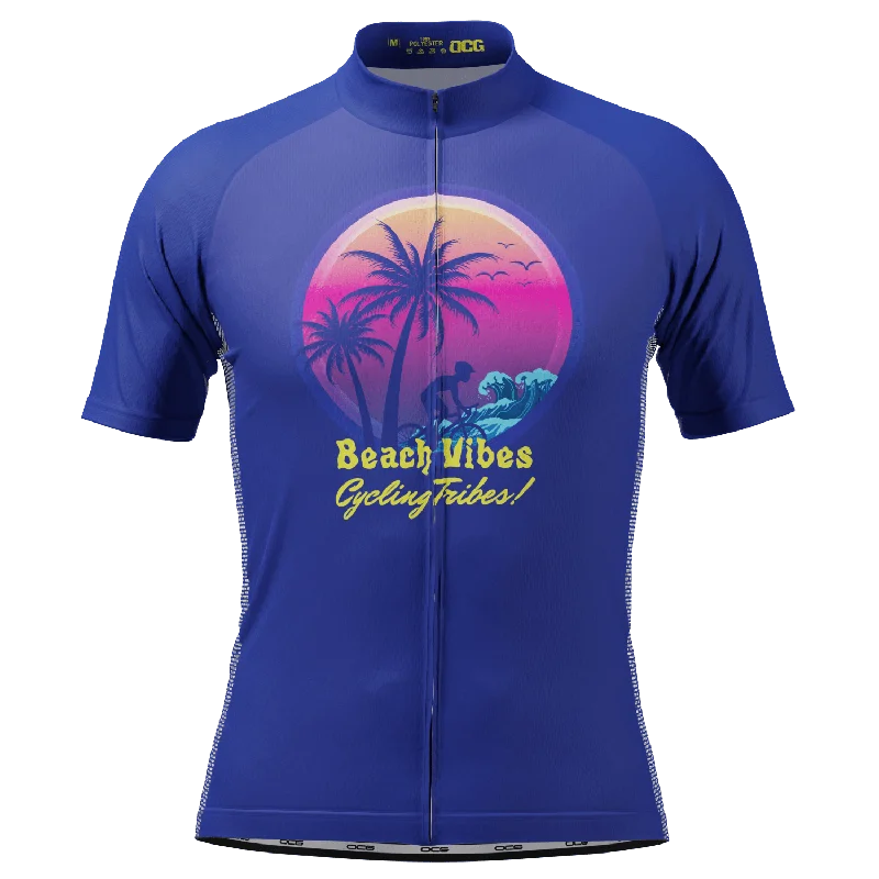 Men's Retrowave Sunset Short Sleeve Cycling Jersey Ruby Red Jersey Shirt