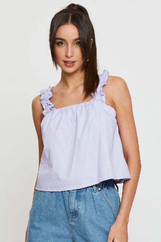 Purple Square Neck Crop Top Zippered Front Buttoned Front Snap Front