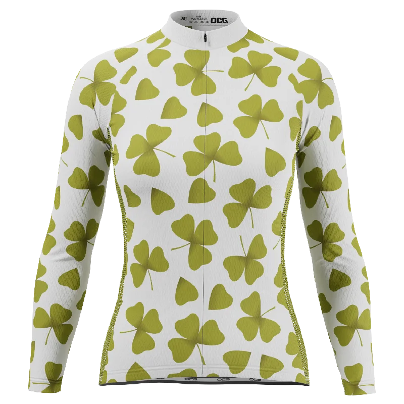 Women's Three Leaf Clover Long Sleeve Cycling Jersey Off Shoulder Jersey Top