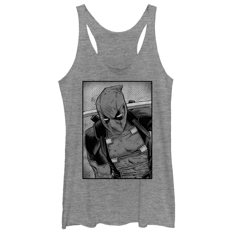 Women's Marvel Deadpool Classic Grey GrayscalePose Racerback Tank Top bold tank top