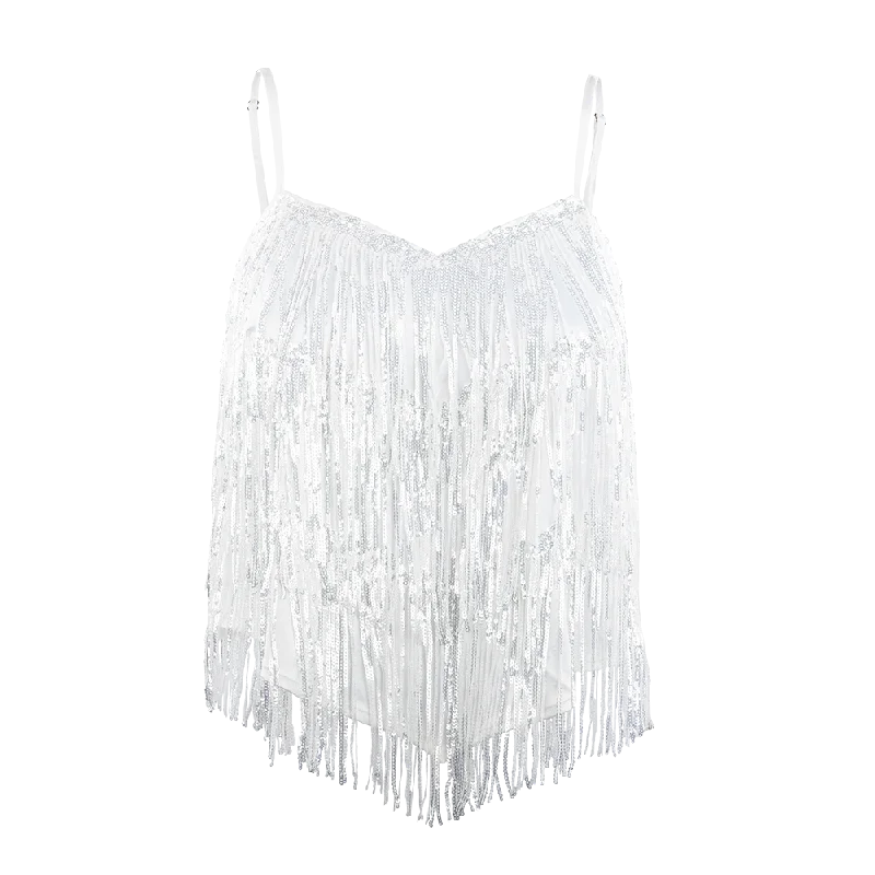 Sequin Fringe Tiered Tank Top fitted tank top