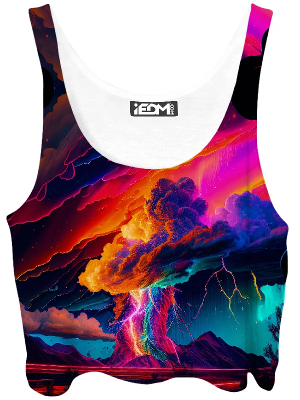 Rainbow Storm Crop Top Zippered Buttoned Snapped