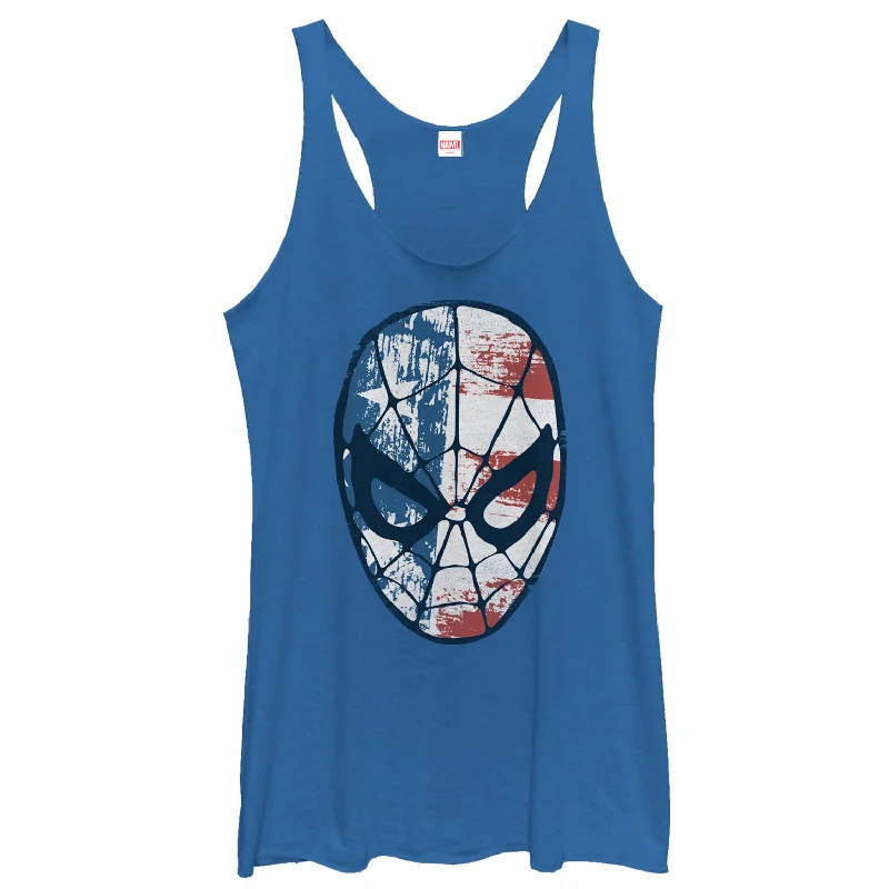 Women's Marvel Fourth of July  Spider-Man American Flag Mask Racerback Tank Top off shoulder tank