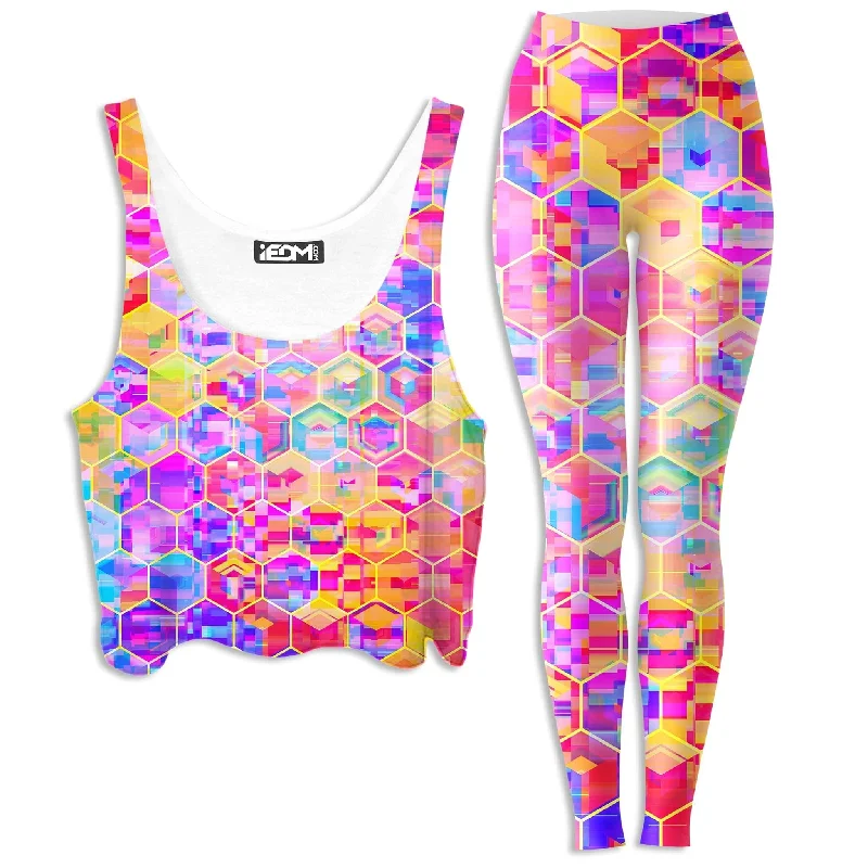 Spectral Cubes Crop Top and Leggings Combo Houndstooth Herringbone Solid