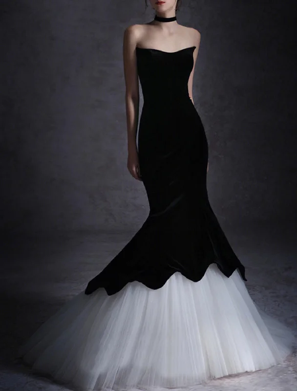 Mermaid / Trumpet Evening Gown Elegant Dress Formal Wedding Party Floor Length Sleeveless Strapless Tulle with Fringe Tunics Fall fleece Mermaid / Trumpet Evening Gown Elegant Dress Formal Wedding Party Floor Length Sleeveless Strapless Tulle with Fringe Tunics Fall fleece