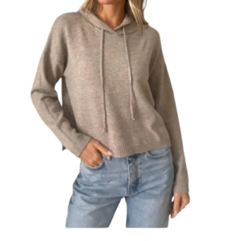 Good Mood Hoodie Sweater In Latte/pink Handmade Hand-knitted Hand-woven