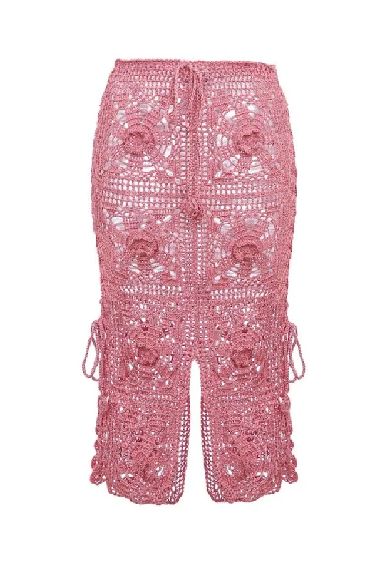 DUST ROSE HANDMADE CROCHET MIDI SKIRT silk skirt lustrous