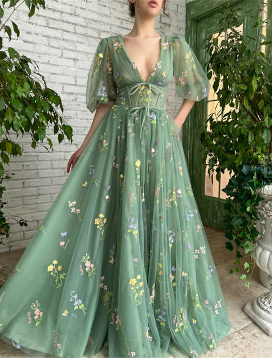 A-Line Prom Dresses Elegant Dress Wedding Guest Wedding Party Floor Length Short Sleeve V Neck Lace with Appliques Strappy Tunics Trendy modern A-Line Prom Dresses Elegant Dress Wedding Guest Wedding Party Floor Length Short Sleeve V Neck Lace with Appliques Strappy Tunics Trendy modern