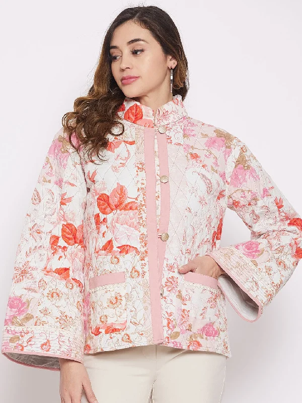 White Floral Patched Jacket Bomber Jacket Anorak Windbreaker