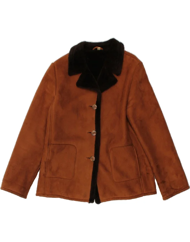 VINTAGE Womens 3 Button Blazer Jacket UK 16 Large Brown Polyester Nylon Fabric Polyester Fabric Spandex Fabric