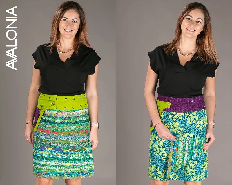 Reversible Cotton Skirt Green Patch Green Print with Pocket breathable skirt fabric