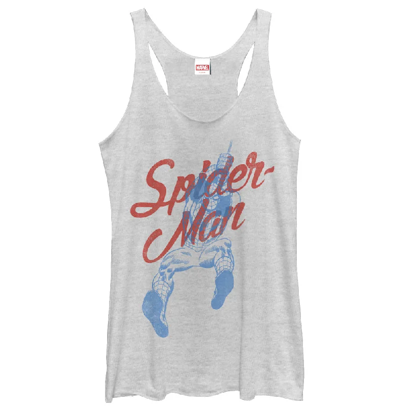 Women's Marvel Spider-Man Cursive Racerback Tank Top lemon yellow tank