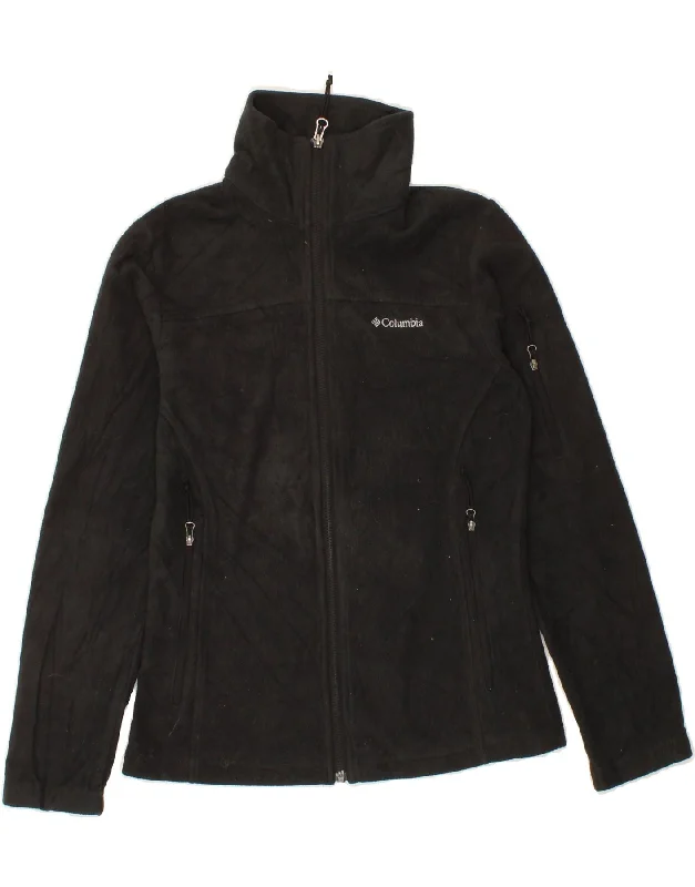 COLUMBIA Womens Loose Fit Fleece Jacket UK 6 XS Black Polyester Wool Fabric Cashmere Fabric Tweed Fabric